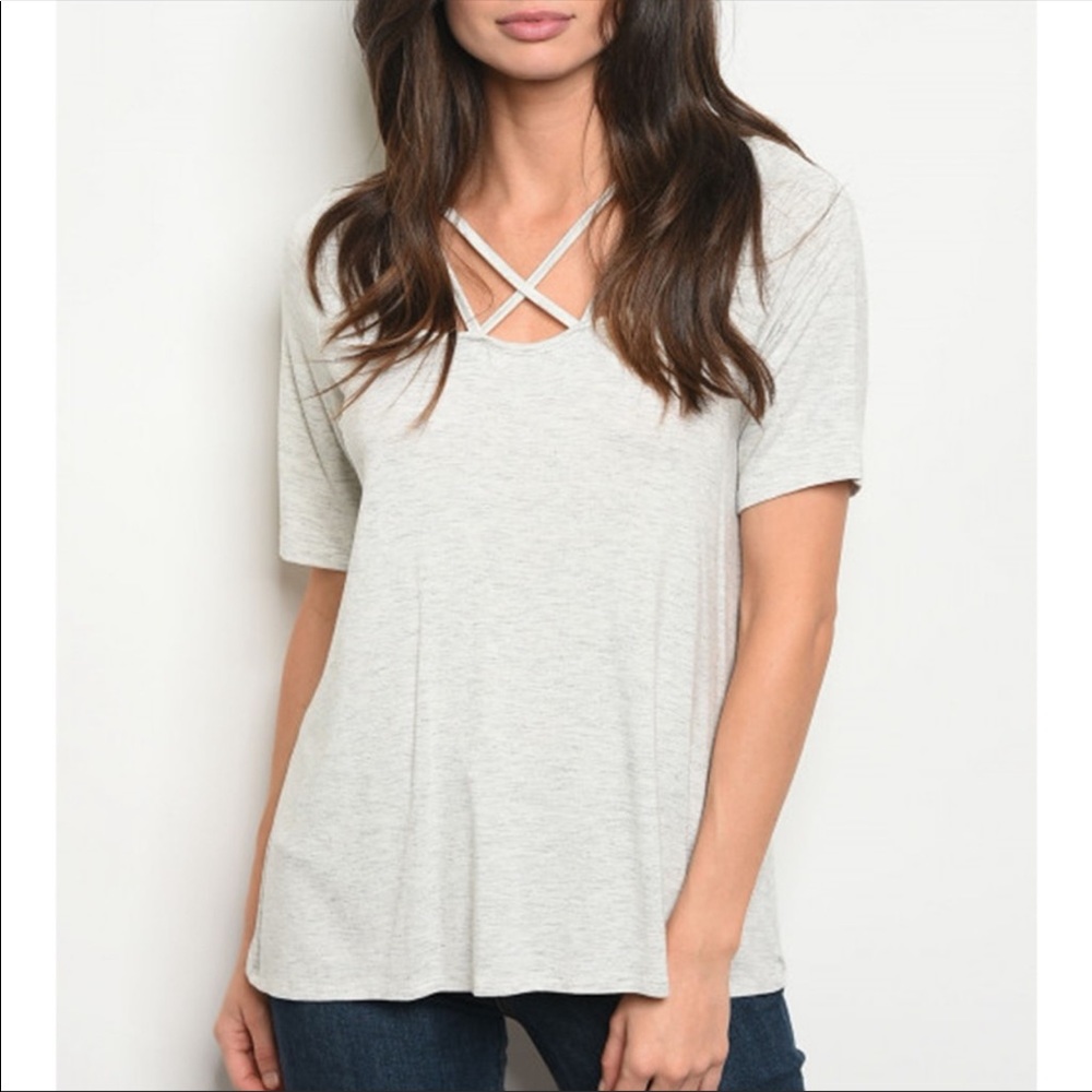 Light Grey T-shirt with Crisscross detail